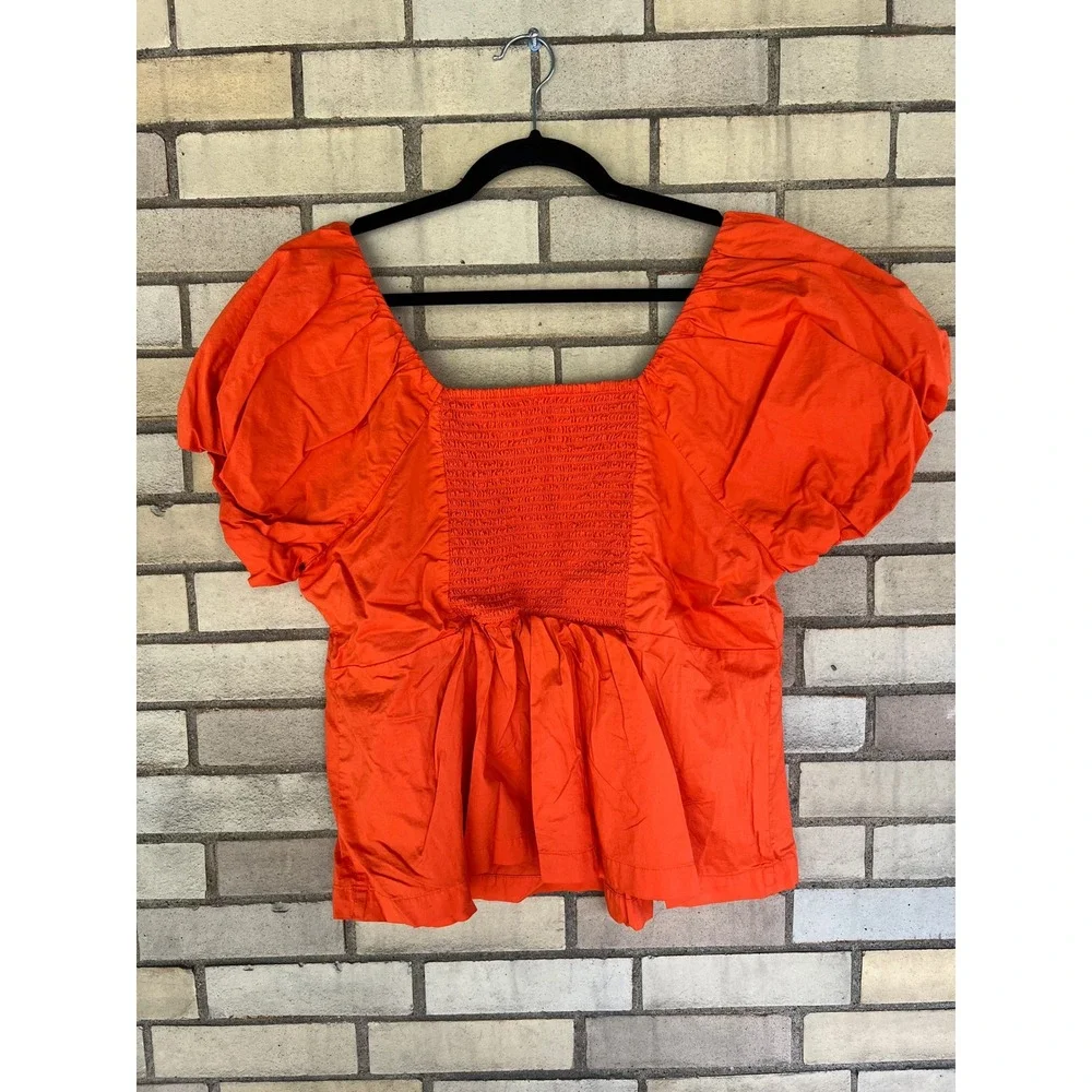 Old Navy Orange Puff Sleeve Smocked Back Cotton Top Size 2X